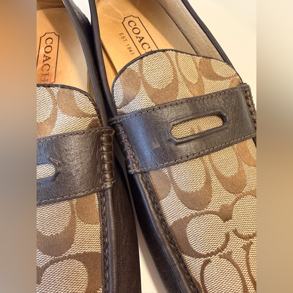 Coach Men’s Neal Signature C Jacquard Leather Driving Loafers Brown Q907 Size 13 - Picture 9 of 12
